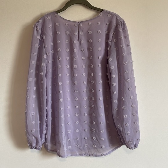 NWT Qearal Lilac Blouse Small Purple Long Sleeve Pom Pom Dots Pullover Loose - Picture 8 of 14